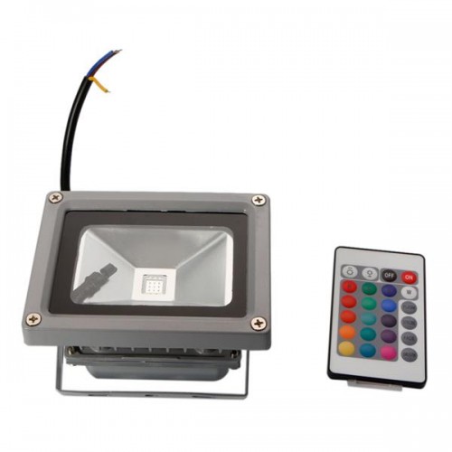 10W IP65 Waterproof RGB Aluminium Alloy LED Flood Light with Remote Control & Memory (AC 90-260V) Gr