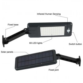 60LED Solar Wall Light 900LM With Remote Control (Light Control, Human Body Induction) White Light Customized Model ZC001242 Actual Wattage: 4W Battery: 18650 3.7V 4400mah Solar Panel: 5V 3.2W
